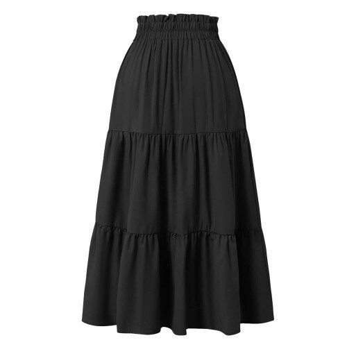 Γυναικεία Μαύρη Φούστα Maxi XXL – Φούστα με Ελαστική Μέση, Ψηλόμεση, Κορδόνι σε 2