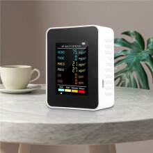 6 in 1 PM2.5 PM10 HCHO TVOC CO CO2 Luchtkwaliteit Detector CO CO2 Formaldehyde Monitor Thuiskantoor Luchtkwaliteit Tester, Wit