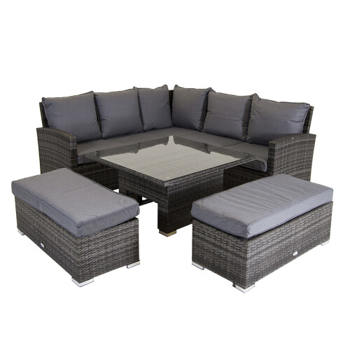 Charles Bentley Charles Bentley Rattan Corner Lounge Set with Table Grey 1