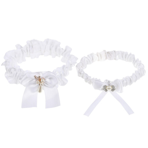 Bowknot Garters Wedding Leg Ornament White 1 Set