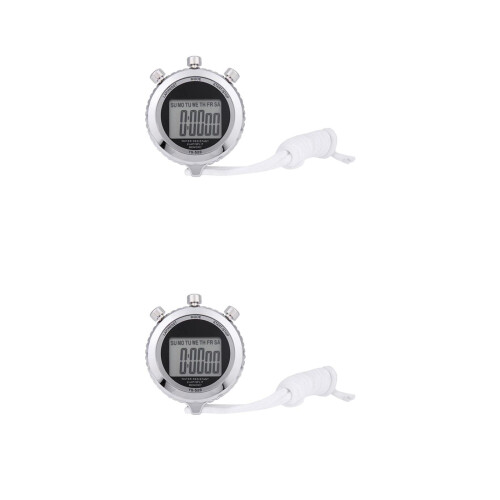 2Pcs Silver Electronic Stopwatch Timer Portable Referee Sports Timer