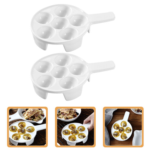 6Pcs Handle Escargot Baking Holders White Ceramic Seafood Baking Tray 1