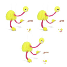 3Pcs Kids Yellow Animal Marionette Puppets with Plush and Pine Craft