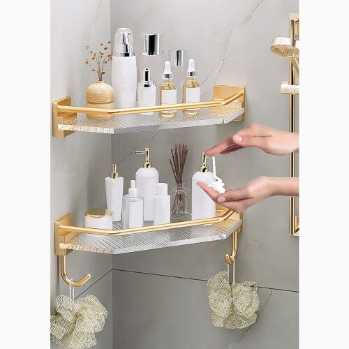 Acrylic Wall Mounted Corner Floating Shelf Gold 2