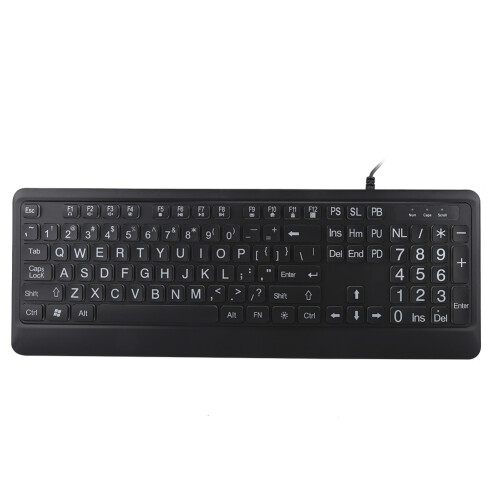 Light Up Large Print Keyboard With White Backlight, Full Size Ergonomic Quiet USB Wired Keyboard Suitable For Elderly Featuring Non Slip Texture And 1