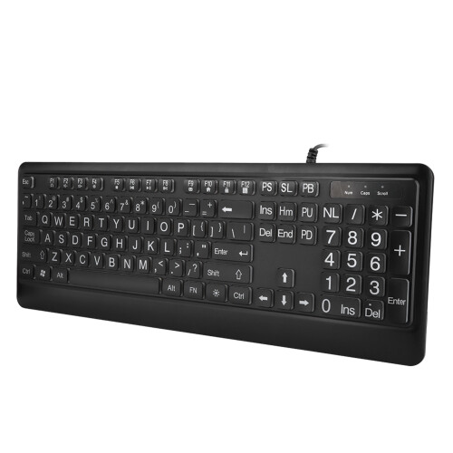 Light Up Large Print Keyboard With White Backlight, Full Size Ergonomic Quiet USB Wired Keyboard Suitable For Elderly Featuring Non Slip Texture And 2