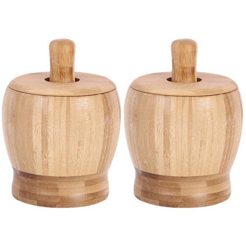 2Pièces Mortier Pilon Bois Clair Ail Pour Usage Culinaire