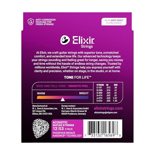 Elixir Acoustic Phosphor Bronze Guitar Strings w/NANOWEB Technology 2