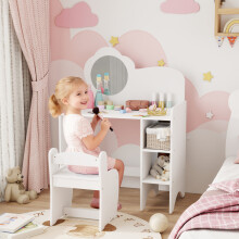 AIYAPLAY Kids Dressing Table with Mirror, Stool, Vanity Table, White
