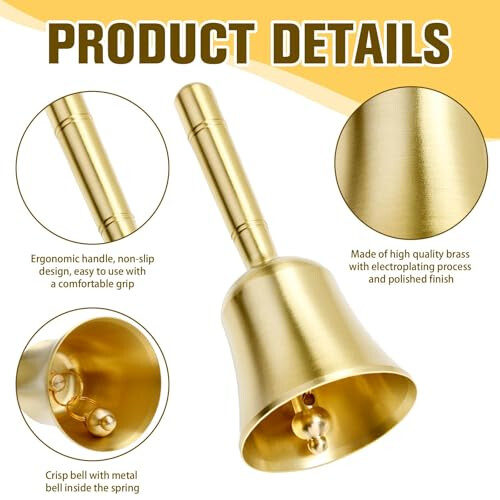Solid Brass Hand Bell Super Loud Small School Hand Bell Brass Handbell 2