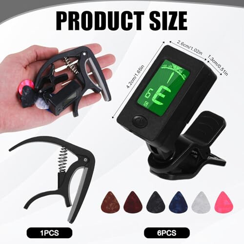 Guitar Tuner with Guitar Capo and 6 Picks 1