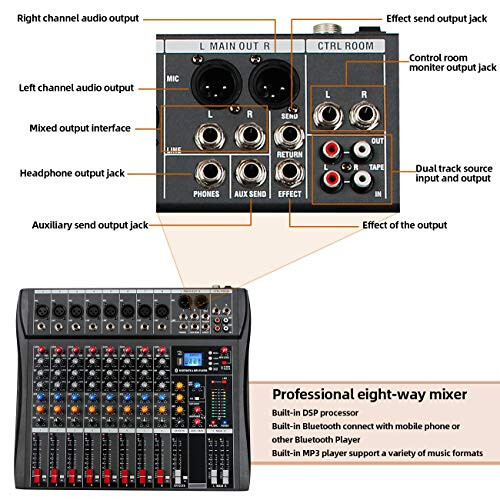Depusheng DA8 DJ Mixer Sound Board Console 8 Channel Desk System Interface 2