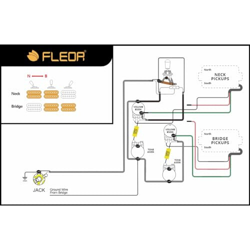 FLEOR Prewired 2T2V Wiring Harness Kit with 6 Hole 3-Way Toggle Switch 1