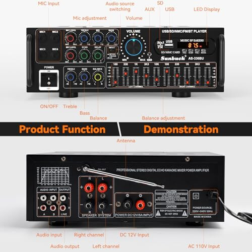 Stereo Hi-Fi Power Amplifier 2000W with Bluetooth 5.0 1