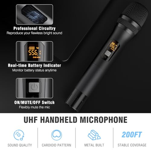 voijump Wireless Microphone - UHF Karaoke Mic Set with 2 Handheld Mics & 1