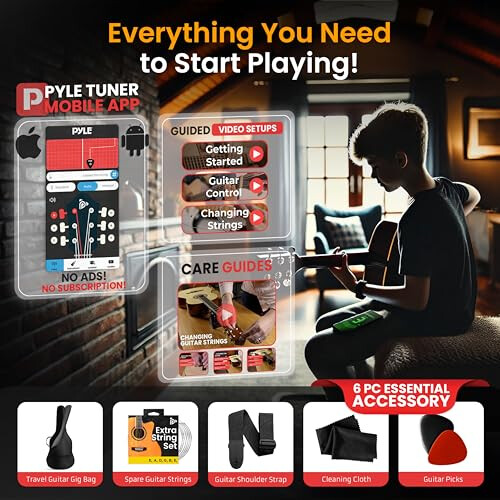 Pyle 6 String Acoustic Guitar Beginner Starter Kit Guitarra Acustica 2