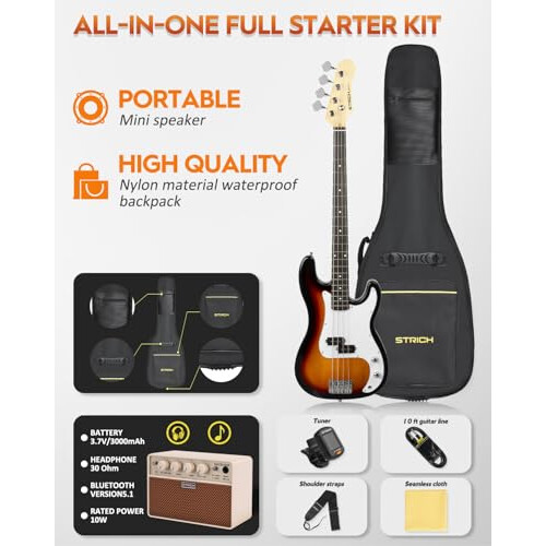STRICH Electric Bass Guitar 4 Strings Full-Size Beginner Kit 1