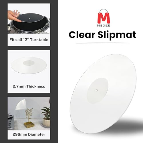 M MSDEE Turntable Slipmat for Vinyl LP Record Player 12" Acrylic Slipmat 1