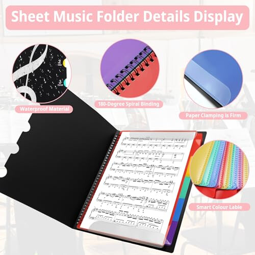 Music File Folder A4 Music Sheet Folder Waterproof Pocket Display Book 20 1
