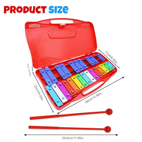 25 Note Chromatic Glockenspiel Xylophone in Red Case 1