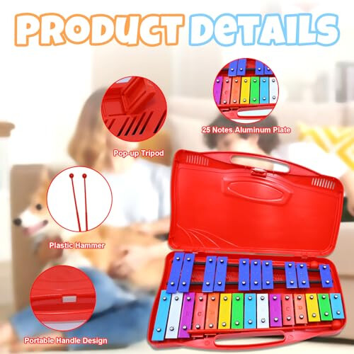 25 Note Chromatic Glockenspiel Xylophone in Red Case 2