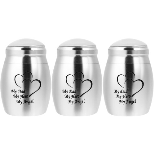 3Pcs Silver Smooth Surface Family Funeral Urn Bone Ash Cremation Jar 2