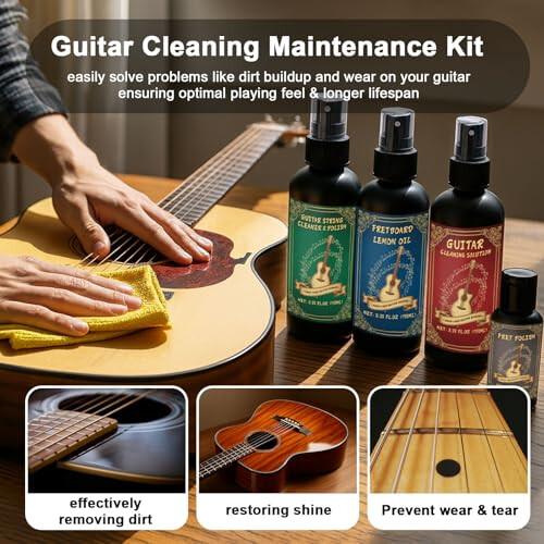 1DFAUL 9pcs Guitar Cleaning Maintenance Kit with Guitar Cleaner 1