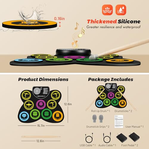 CAHAYA Electronic Drum Pad Set: 9-Pads Potable Roll-up Electric Practice 1