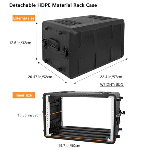 HOHIYO 19" Rackmount Flight Case 6U Rack Case Shallow 17" Depth Easy 1