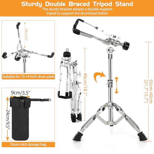 AKOZLIN Snare Drum Stand with Drum Sticks Holder Snare Drum Beginners 2