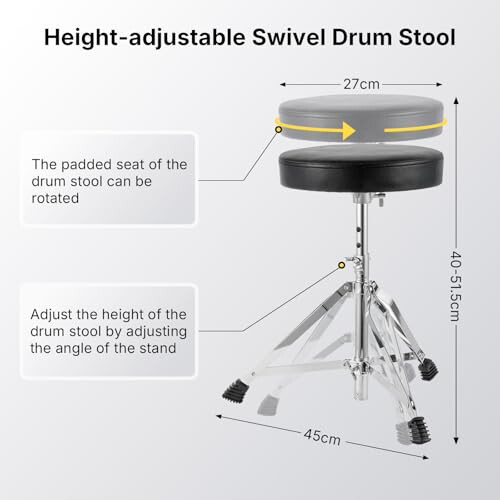 CROWNSHOP Drum Stool Adjustable Piano Stool Folding Drum Throne with Music 2