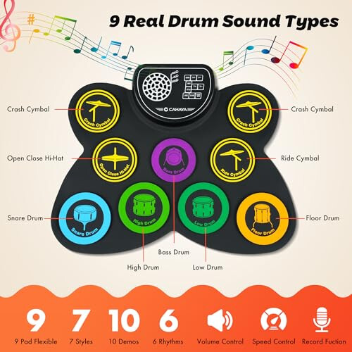 CAHAYA Electronic Drum Pad Set: 9-Pads Potable Roll-up Electric Practice 2