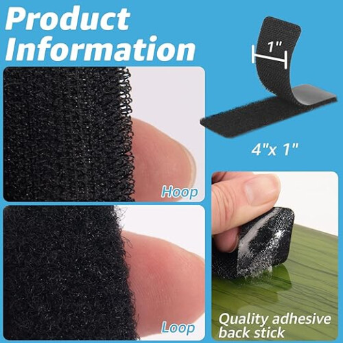 Art3d 16 Sets Hook and Loop Tape Sticky Back, 1" x 4" Double-Sided Heavy Duty Adhesive Strips 2