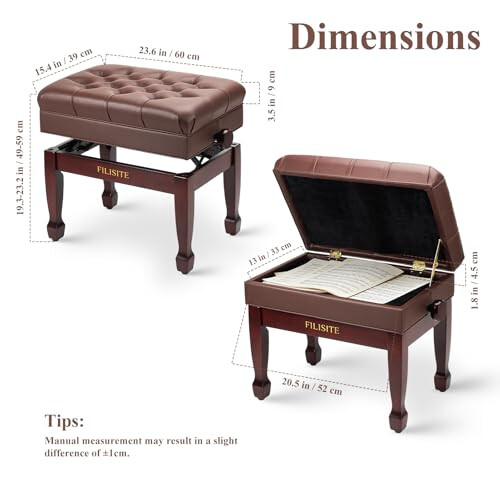 FILISITE Adjustable Height Piano Bench with Storage 2