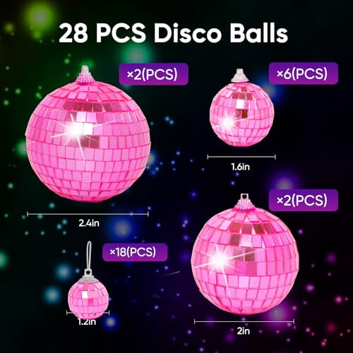 Pink Mini Disco Ball Decor: 28 Pack Hanging Mirror Ball Ornaments 1