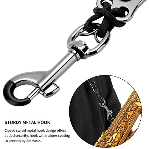 BestSounds Premium Saxophone Strap Genuine Leather Sax Neck Strap with 2