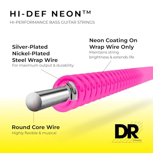 DR Strings HI-DEF NEON - PINK coloured Bass Strings: Medium 45-105 2