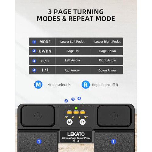 LEKATO Bluetooth Page Turner Pedal with Background Music Ctrl 1