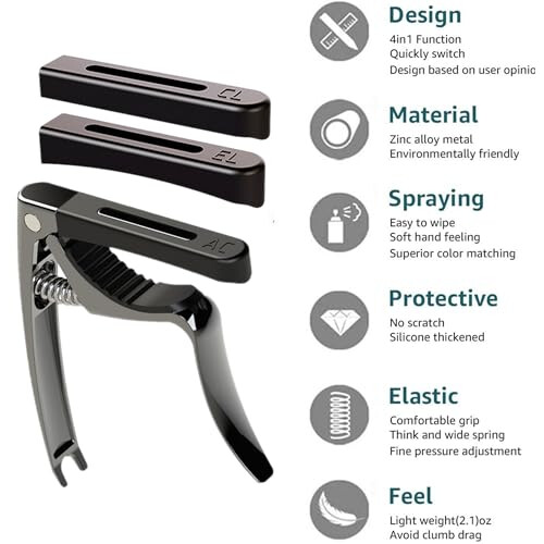 AUPHY Guitar Capo with 3 Interchangeable Pads 2