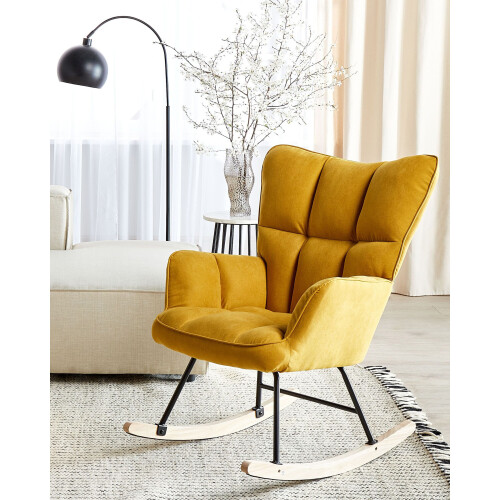 Beliani Rocking Chair OULU Fabric Yellow 1