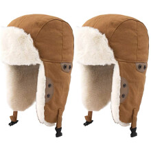 2Pcs Plush Yellow Winter Hats for Outdoor Sports Adjustable Chin Strap