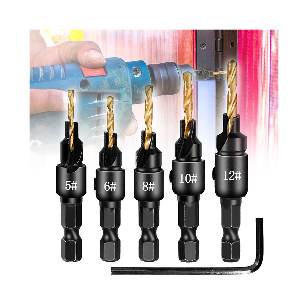 5Pcs Hss Countersink Drill Bit Set, 1/4\" Hex Shank 6447105816169