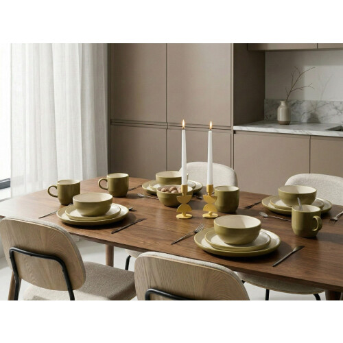 Beliani Set of 16 Dinnerware NUTMEG Stoneware Green 1