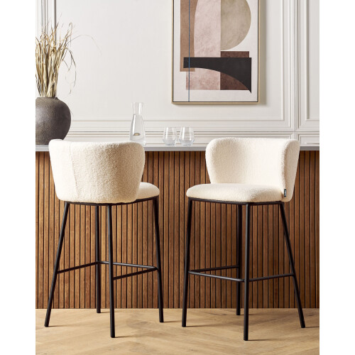 Beliani Set of 2 Bar Chairs MINA Boucle White 1