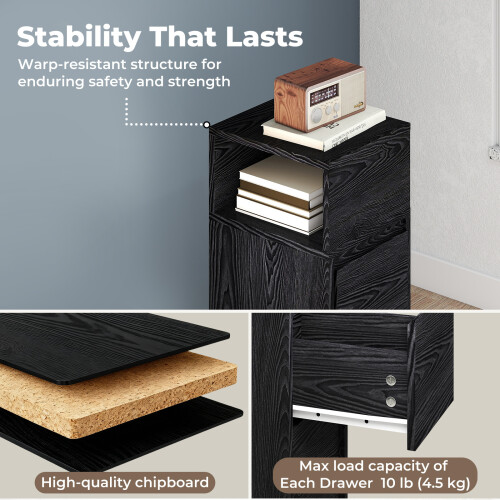 Levede Slim Bedside Table Storage Nightstand with 2