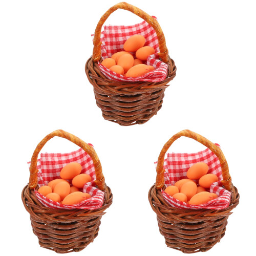 3Ensembles Mini Paniers Micro-Scènes En Résine Et Bambou Oeufs