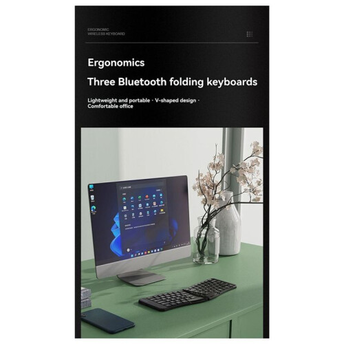 Ergonomic V-Shaped Three-Way  Folding Keyboard Mobile Phone Tablet Charging Light and  Keyboard 2