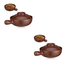 2Pcs Brown Earthenware Casserole with Lid for Home Cooking Soup Rice