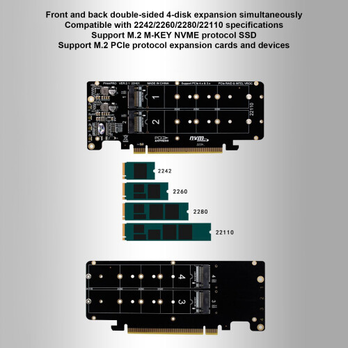 PCIE X16 zu M.2 M-Key NVMEx4 SSD 2U Server Riser Card Doppelseitige 4-Disk NVME  PCI-EX16 Split Card 2