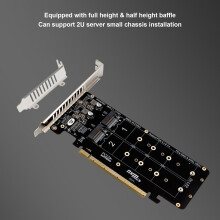 PCIE X16 para M.2 M-Key NVMEx4 SSD 2U Server Riser Card Placa Dupla Face NVME PCI-EX16 de 4 Discos